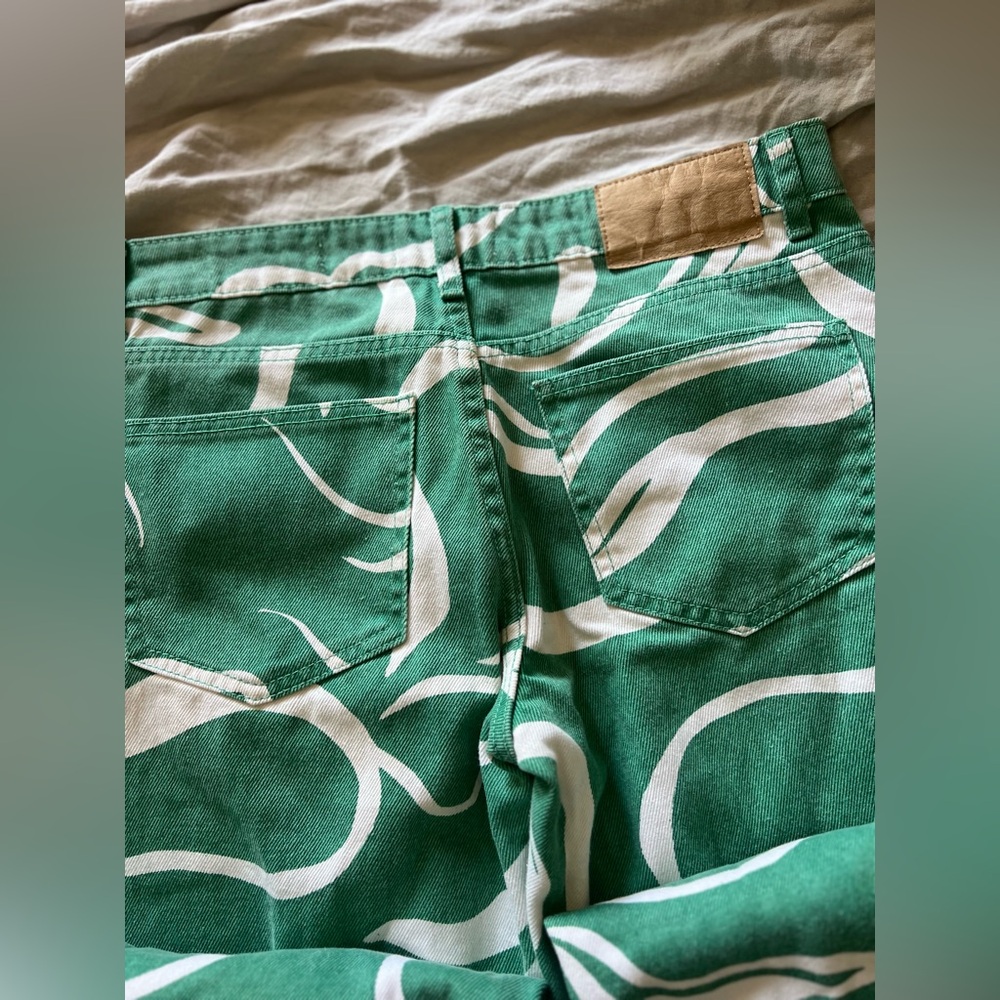 Cotton On Low Rise Green and White Swirl Straight Jeans sz4 - Picture 5 of 13